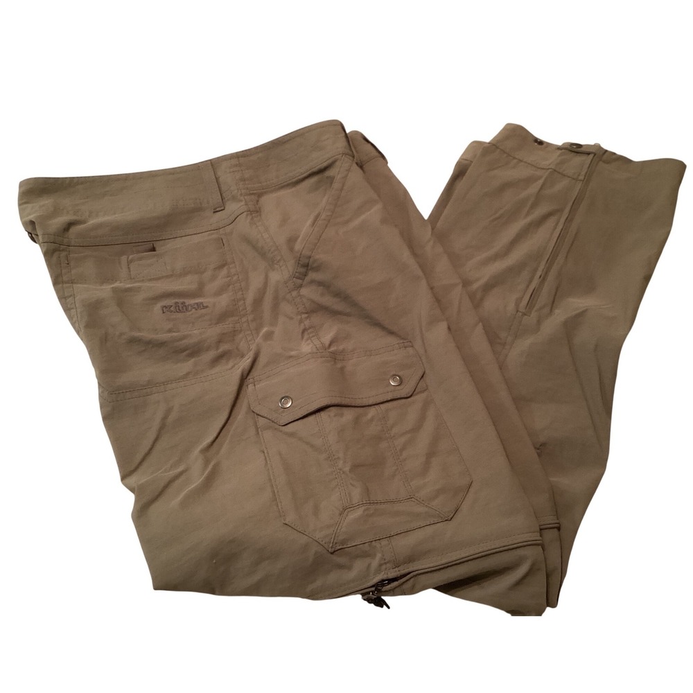 Kuhl Renegade Cargo Convertible Hiking Pants Khaki Tan Mens 38x30 Stealth Zip